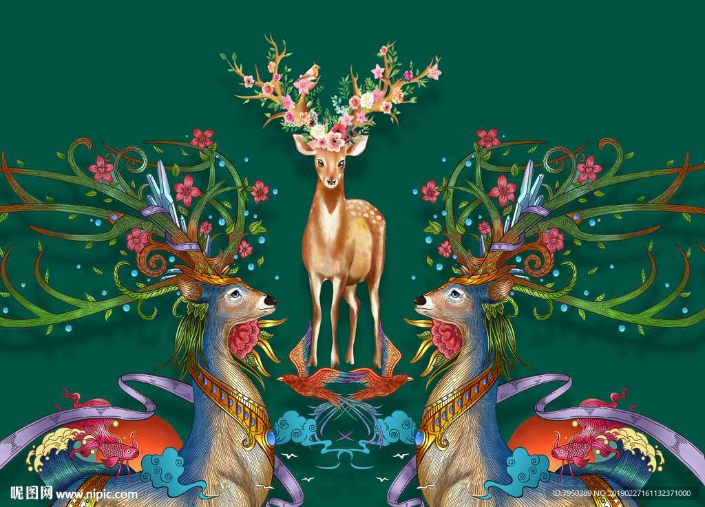 北欧麋鹿插画背景墙