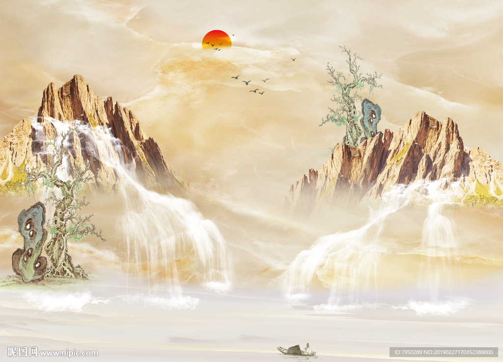 大理石纹山水背景墙