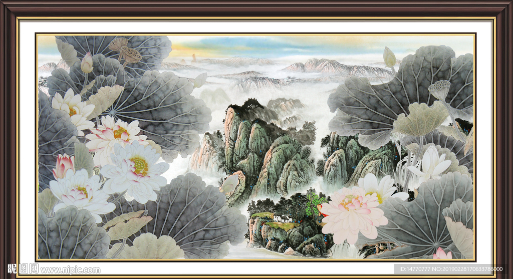 荷花国画