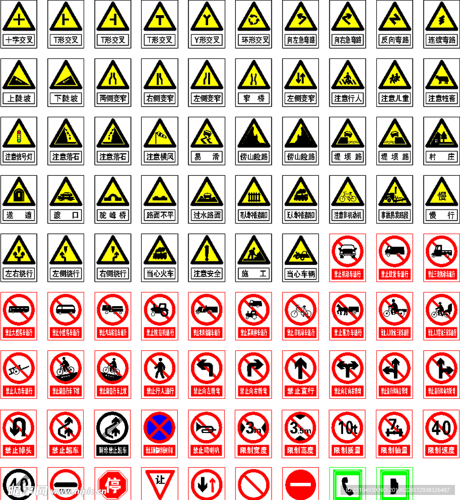 交通常见标识牌
