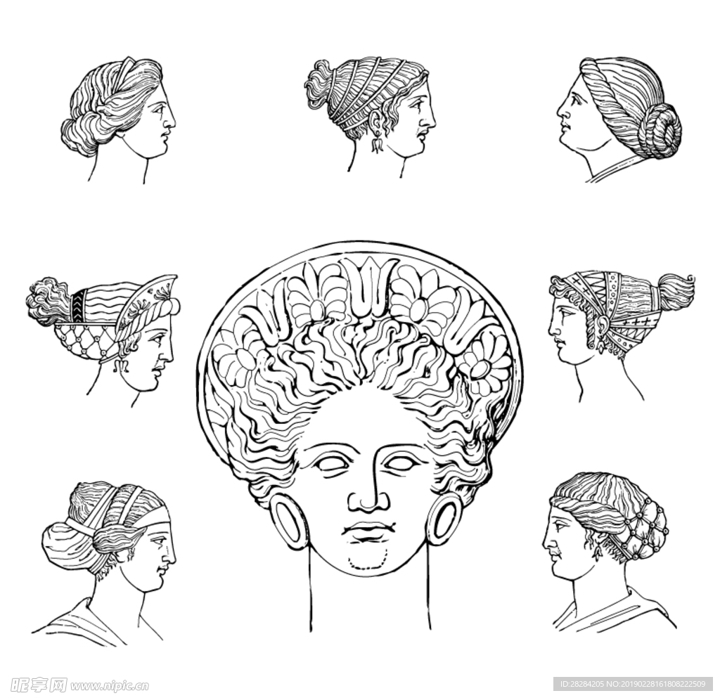 罗马女子头像线描矢量素材
