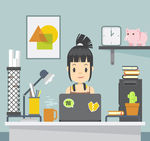 创意设计作品的女孩矢量素材