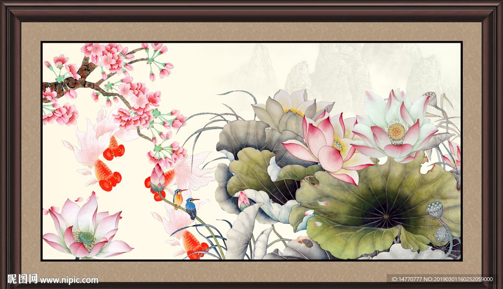 荷花花鸟
