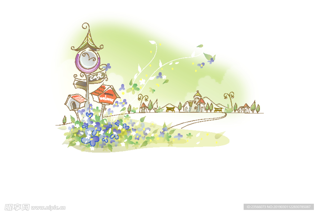 小清新卡通水彩插画图案