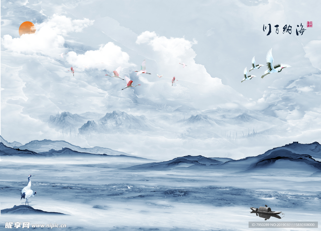 新中式大理石山水背景墙