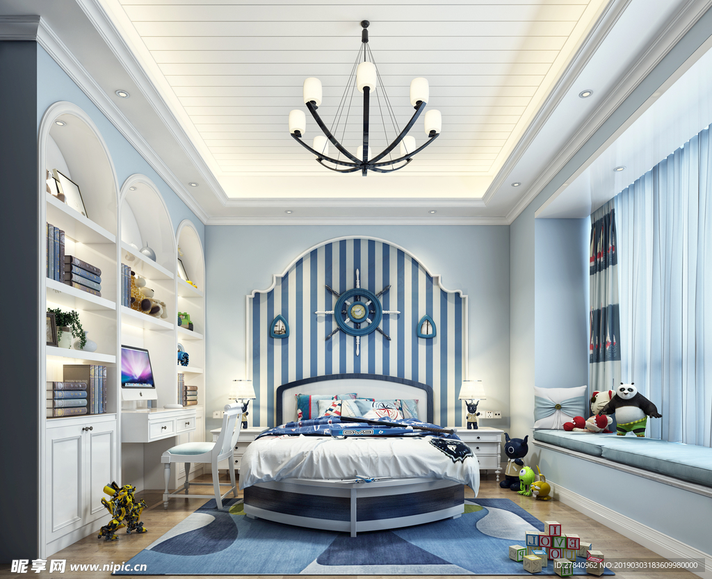 地中海风格儿童房卧室效果图模型
