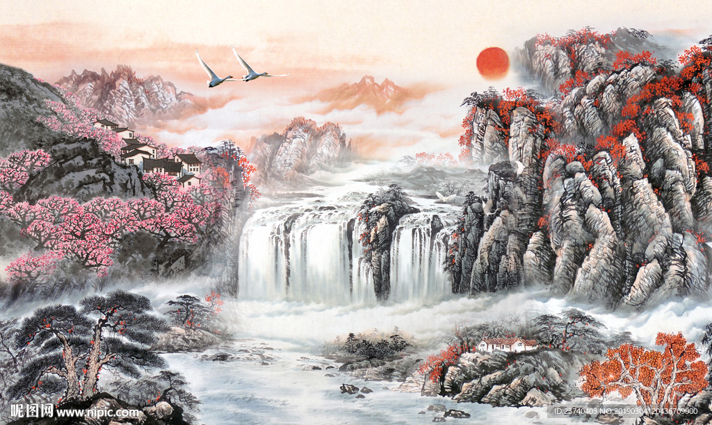 山水国画背景墙