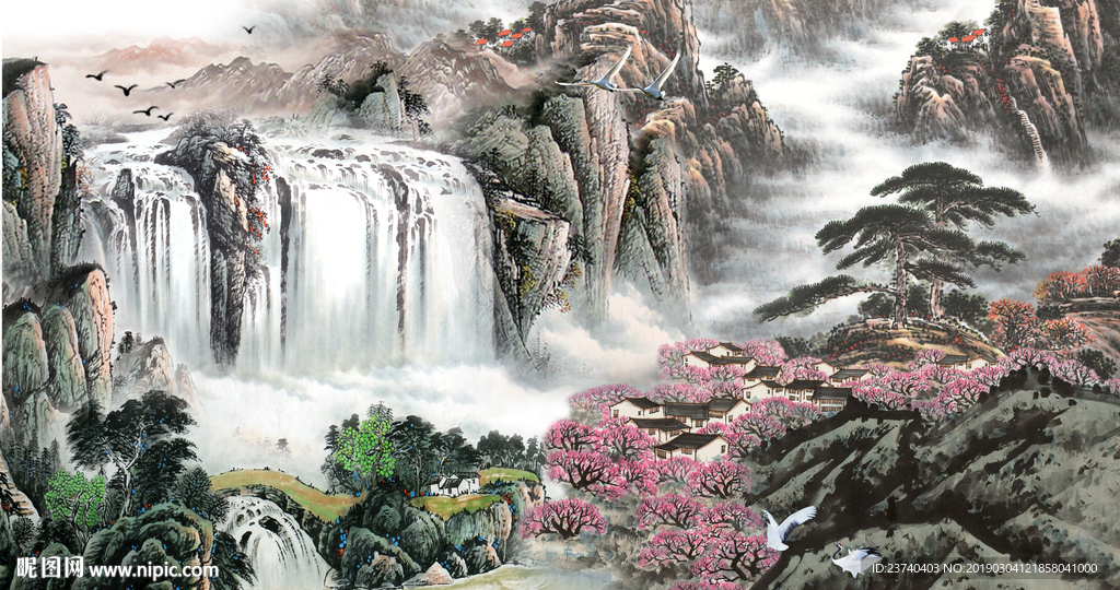 山水国画背景墙