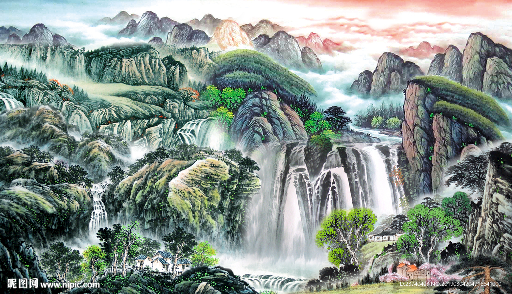 山水国画背景墙