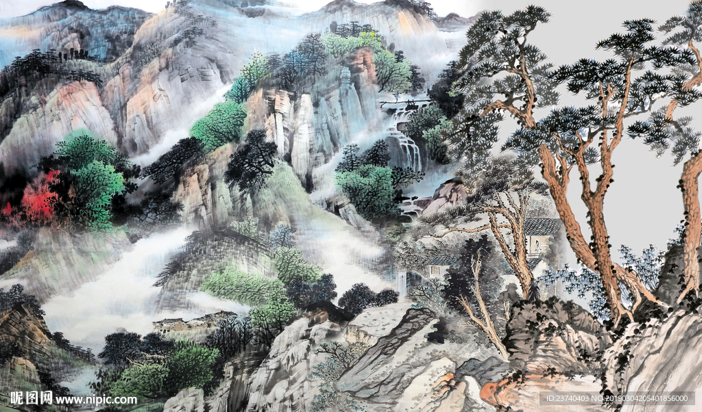 国画山水背景墙