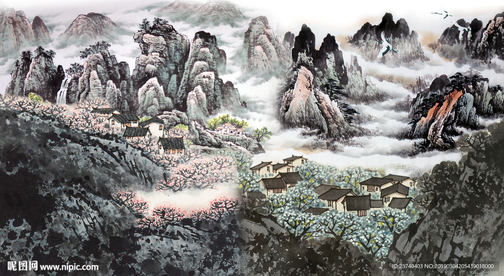 国画山水背景墙
