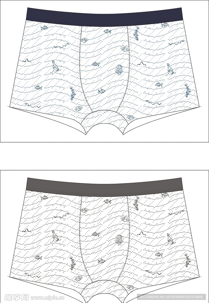 海边元素男士内裤矢量款式图