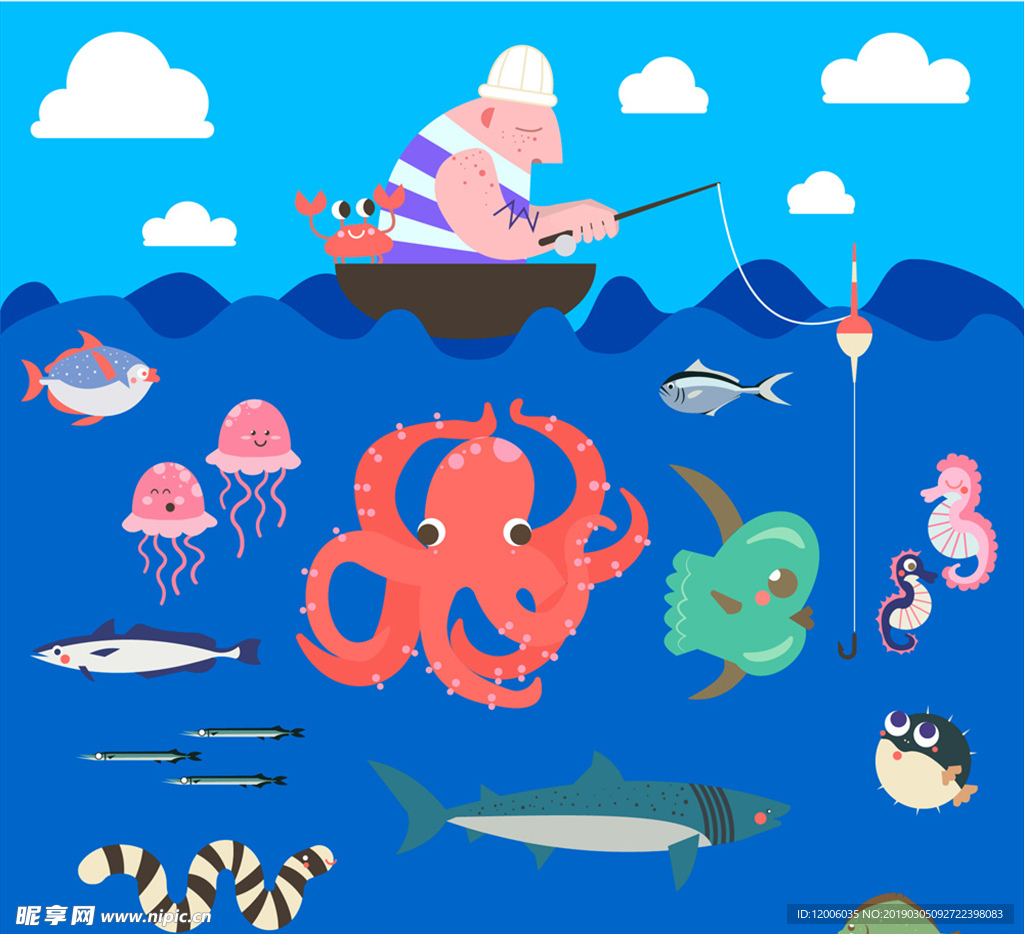 创意海上垂钓的男子