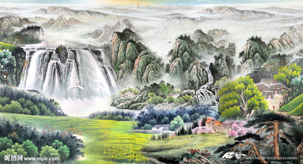 国画山水背景墙