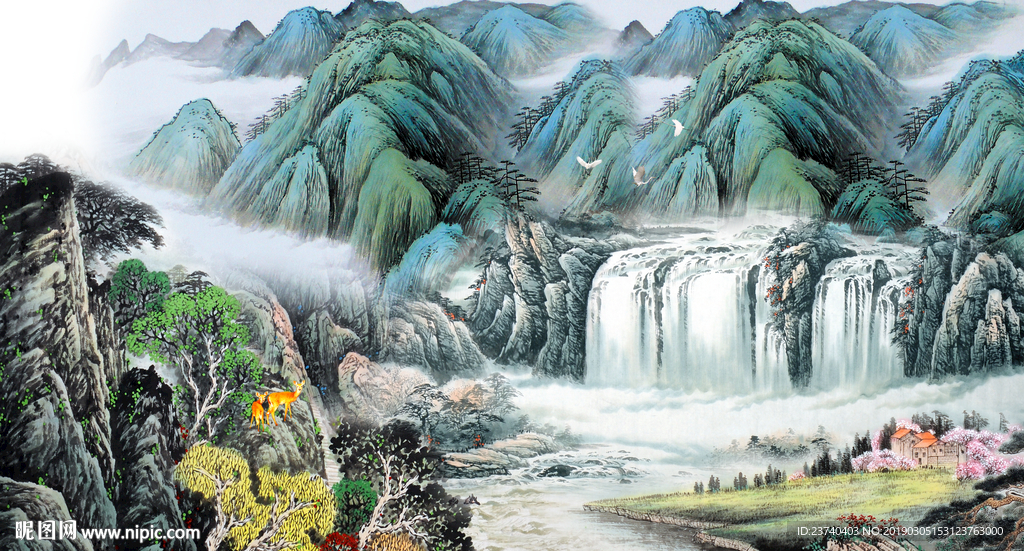 国画山水背景墙