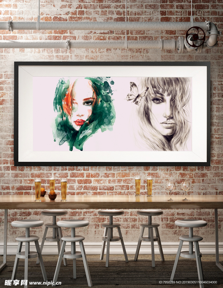 手绘彩绘装饰画含效果图