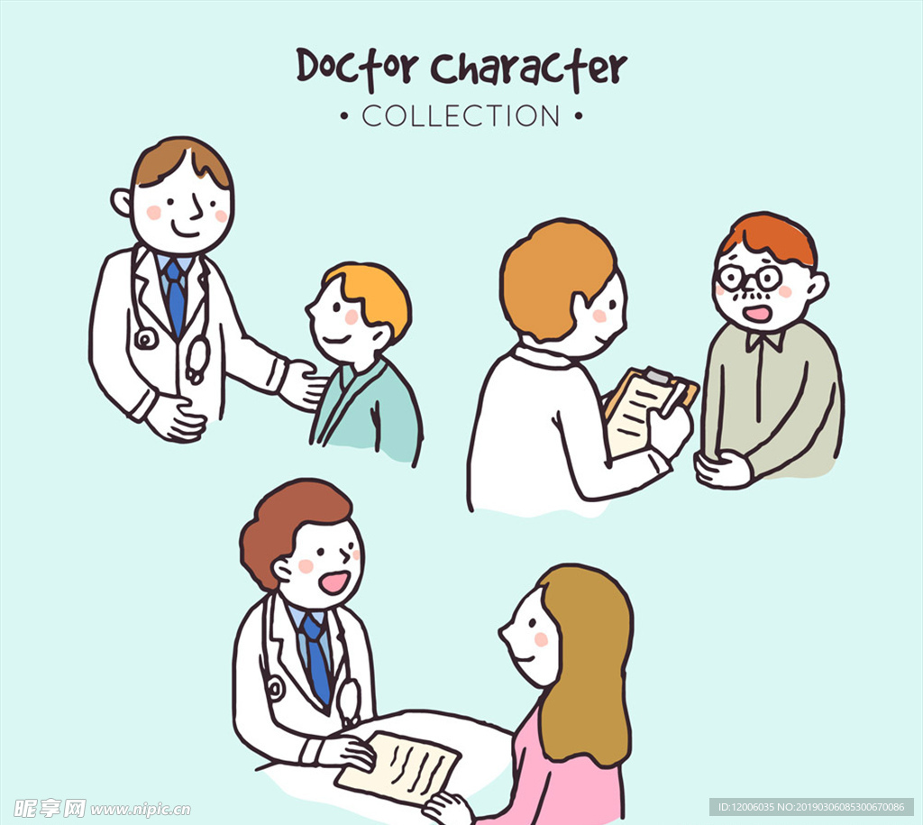 3组手绘医生和患者