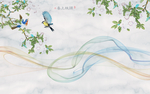 现代抽象山水花鸟石纹背景