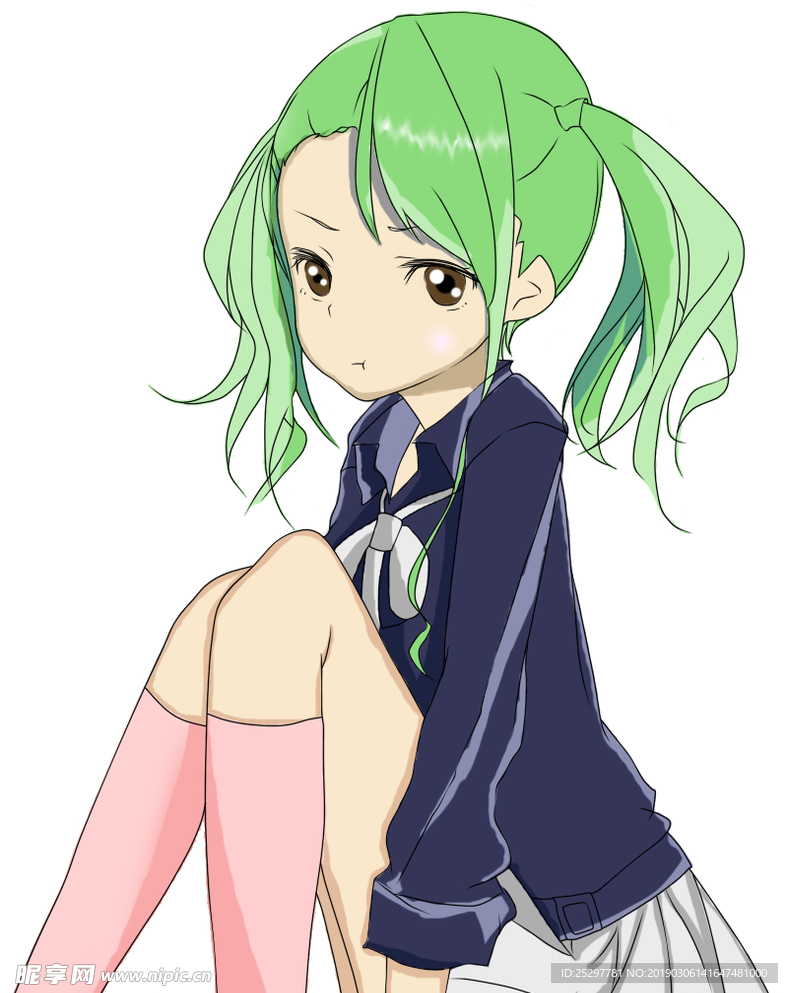 动漫女校服线稿上色图