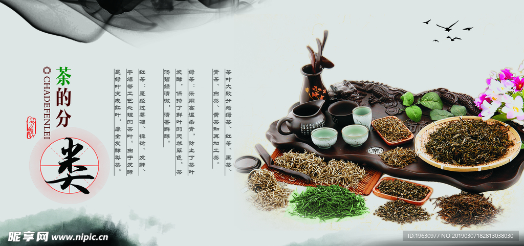 中国风水墨背景茶道文化茶的分类