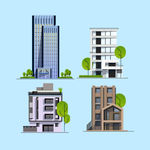 高楼建筑住宅矢量插画素材蓝背景