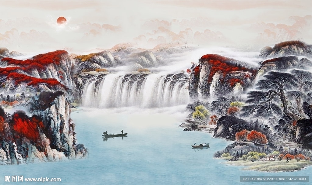 瀑布山水背景墙