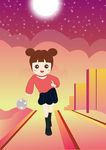 黄昏卡通女孩逛街购物