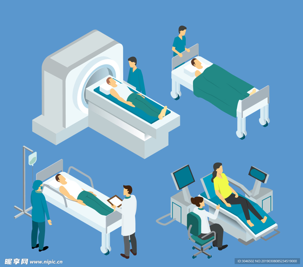 4款立体医生和患者场景矢量图
