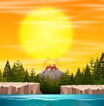 卡通火山爆发