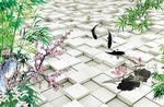 花鸟竹子立体电视背景墙