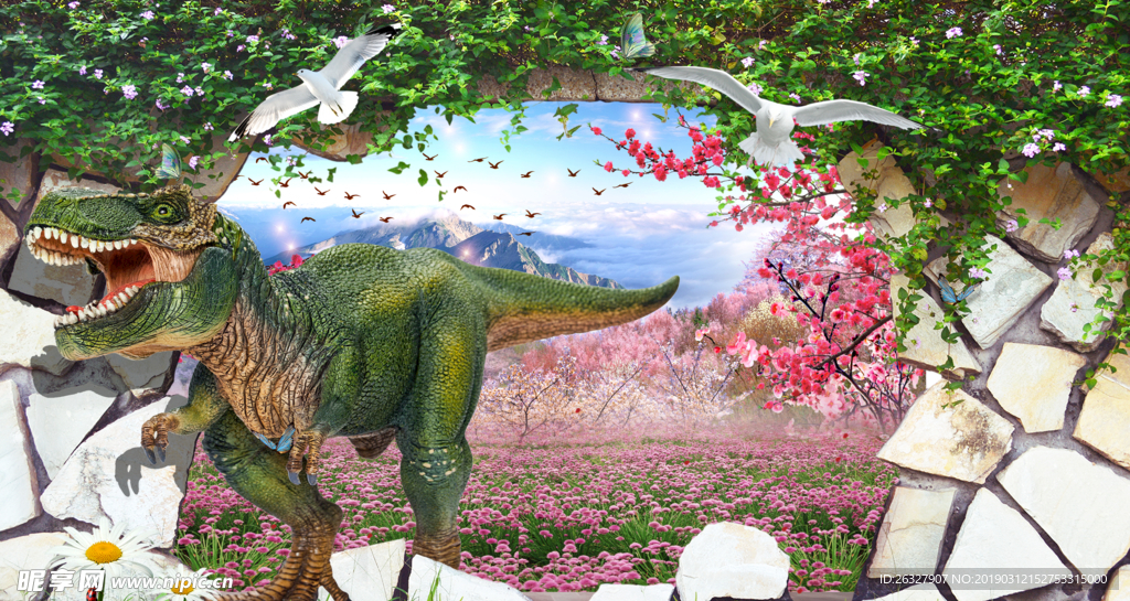 3D恐龙拍照墙