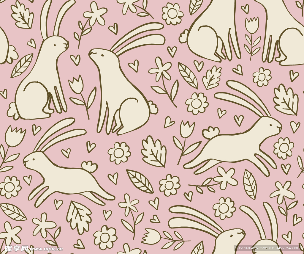 粉色系可爱兔子涂鸦平铺图