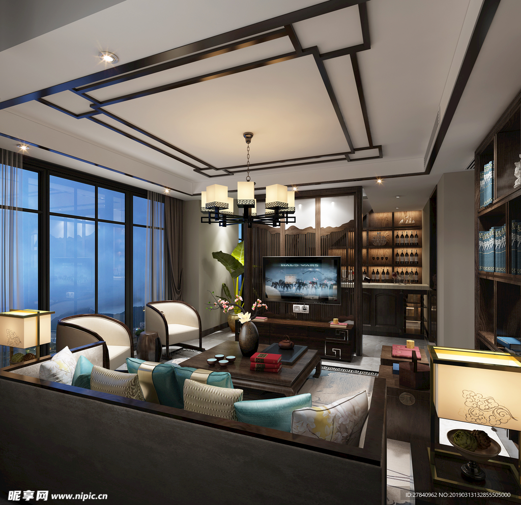 新中式客厅效果图3D模型