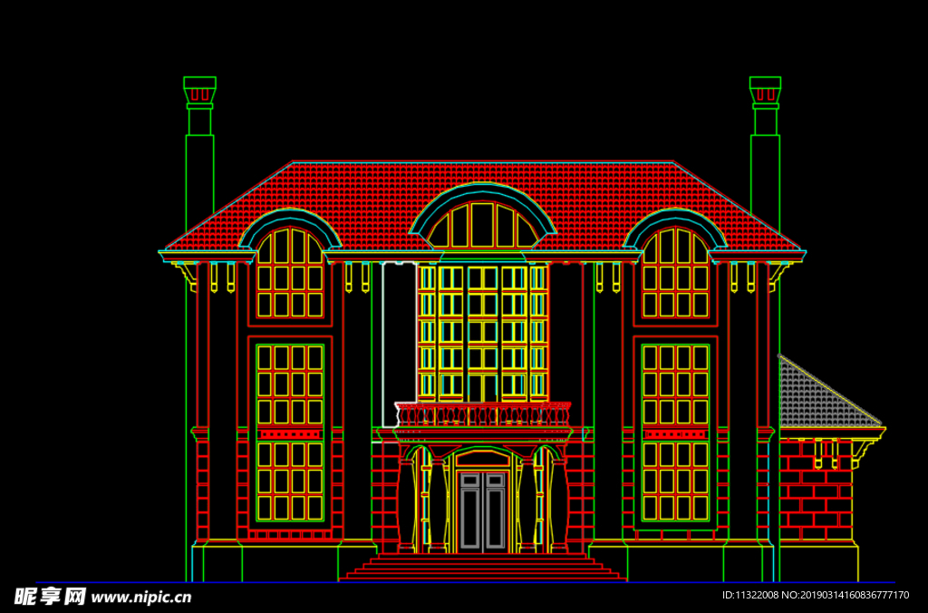欧式别墅外立面CAD