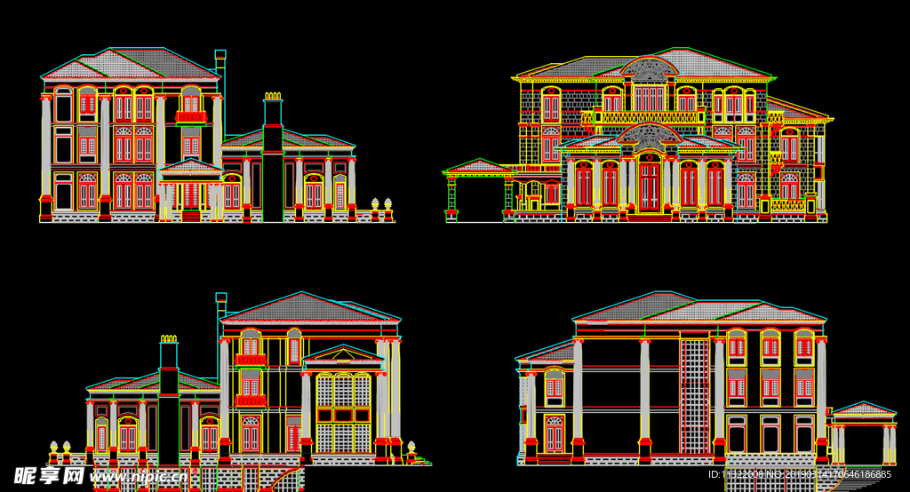 欧式别墅外立面CAD