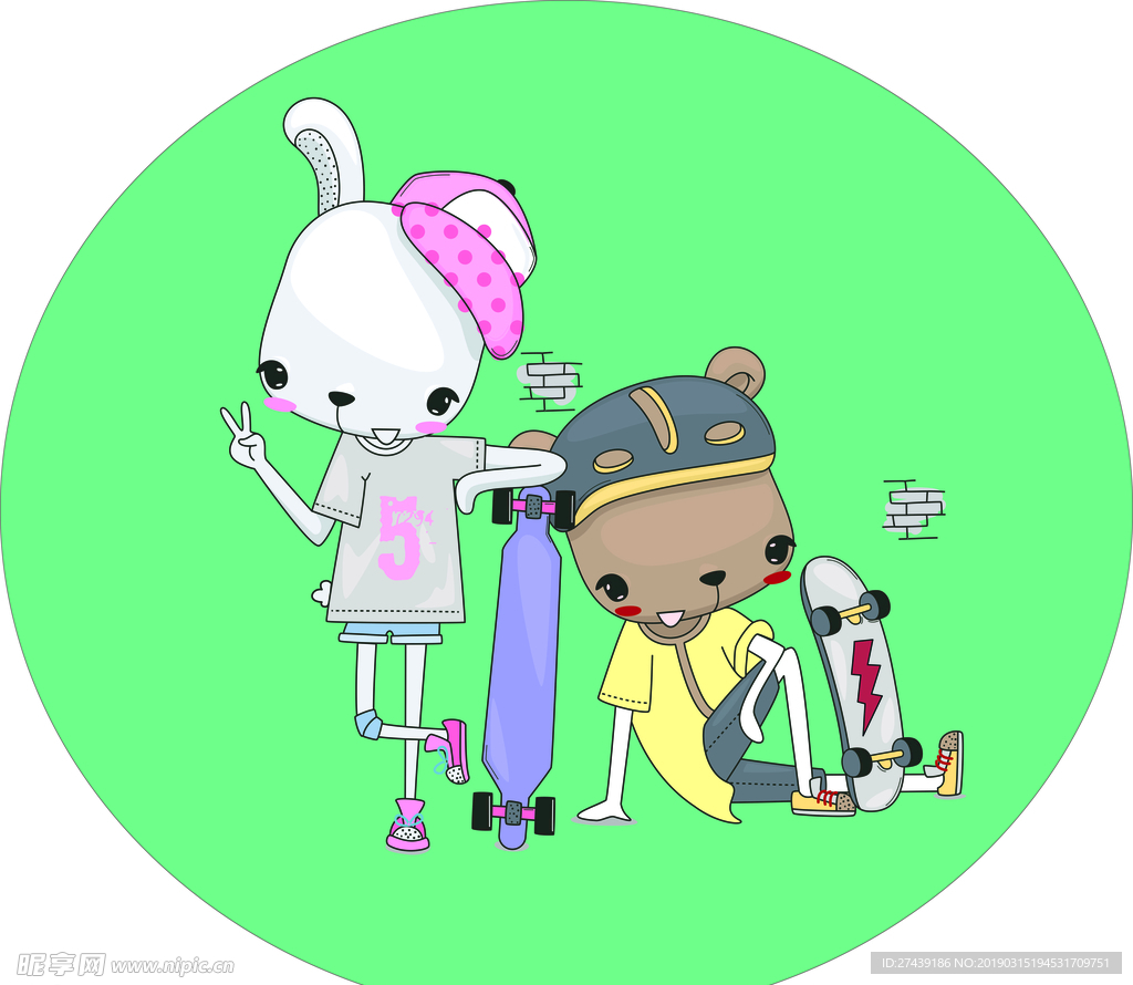 卡通兔子 滑板