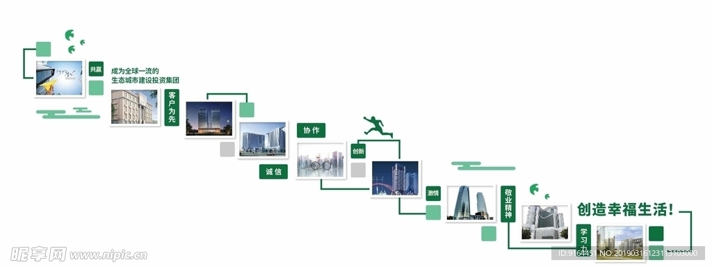 企业绿色形象楼梯墙设计