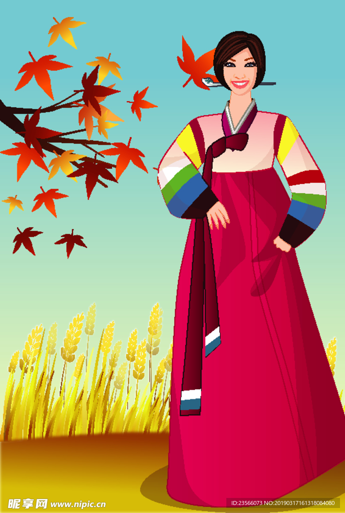 时尚朝鲜人物女性插画图案