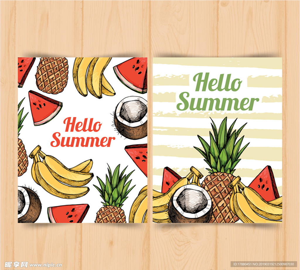彩绘夏季水果卡片