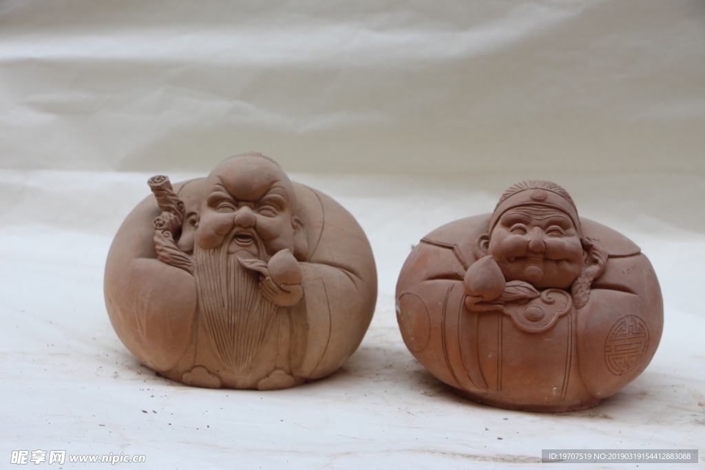 福禄寿喜泥塑