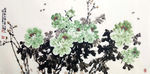 著名画家刘丁瑞牡丹作品绿牡丹