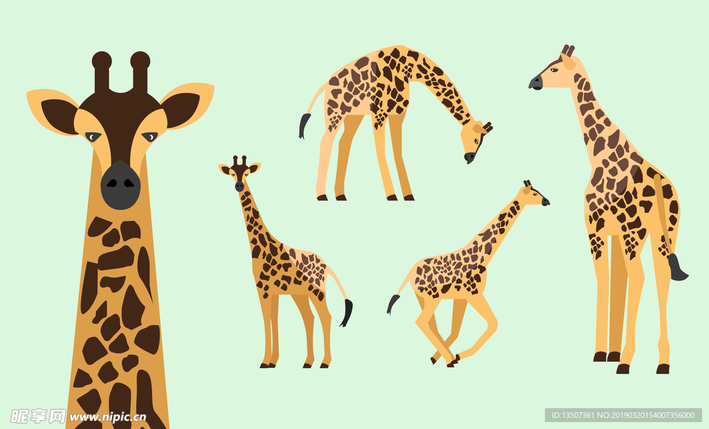 手绘可爱的长颈鹿插画AI矢量图