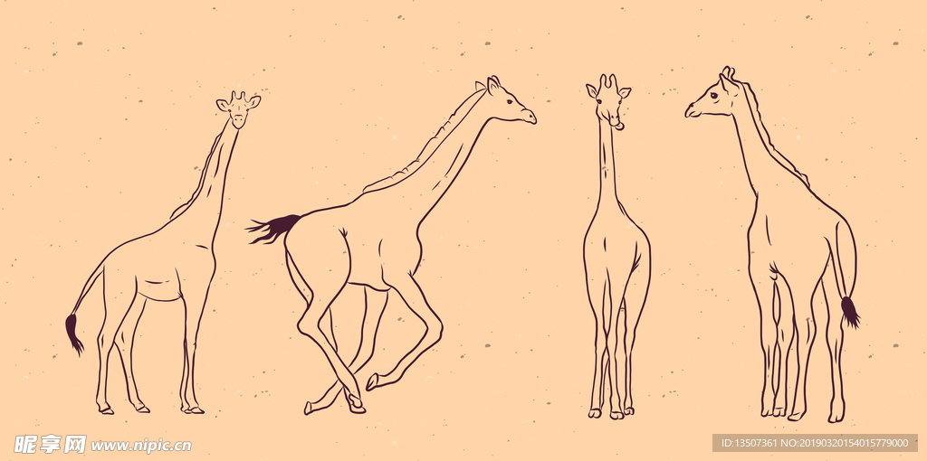 手绘简笔画长颈鹿插画AI矢量图