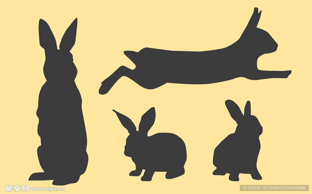 手绘兔子剪影插画设计AI矢量图