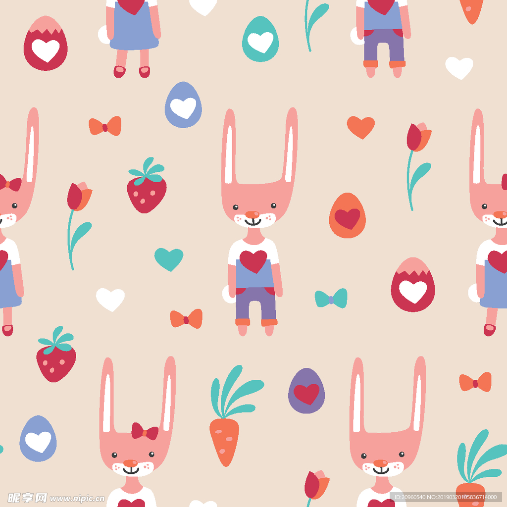 小兔子爱心小草莓图案设计