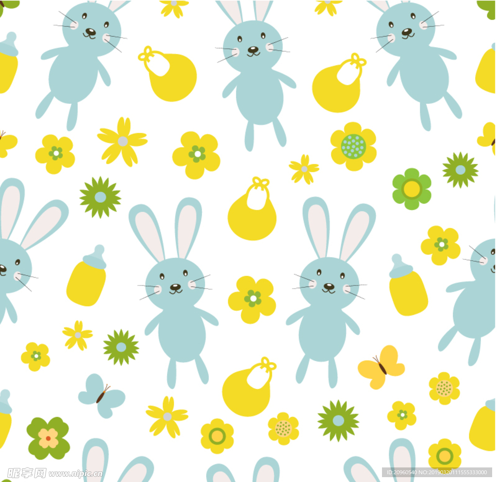 蓝色小兔子黄色小花