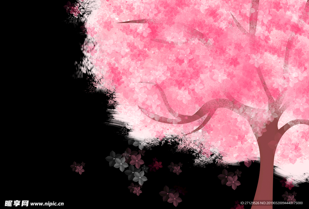 水彩手绘醉美桃花樱花节元素