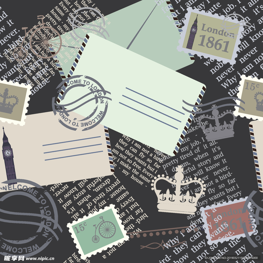 邮票邮戳旅行元素平铺图