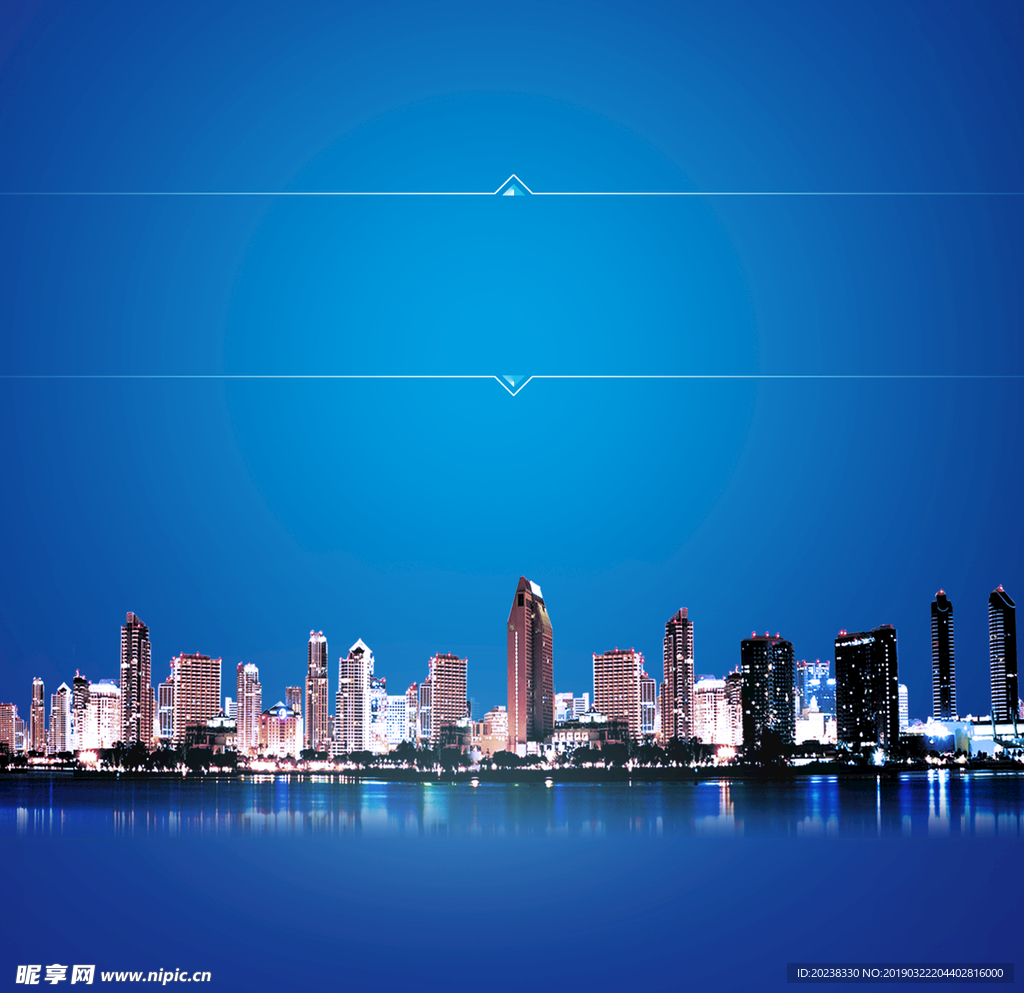 蓝色城市水面建筑
