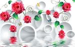 粉色玫瑰花倒影3D背景墙
